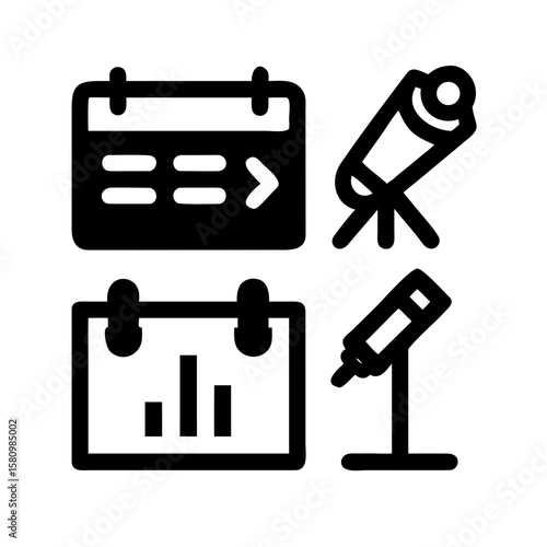 Event icons calendar, ticket, stage light, microphone stand