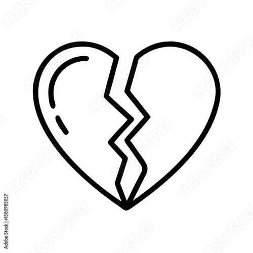 Heartbreak Icon Broken Heart Symbolizing Loss, Grief, and Emotional Pain for Designs Representing Relationship Issues and Unrequited Love