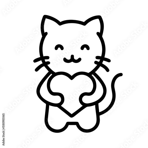 Adorable Kitten Holding Heart Icon A Cute and Playful Vector Graphic for Love and Affection Projects | Cat-Holding-Heart-Icon------.svg