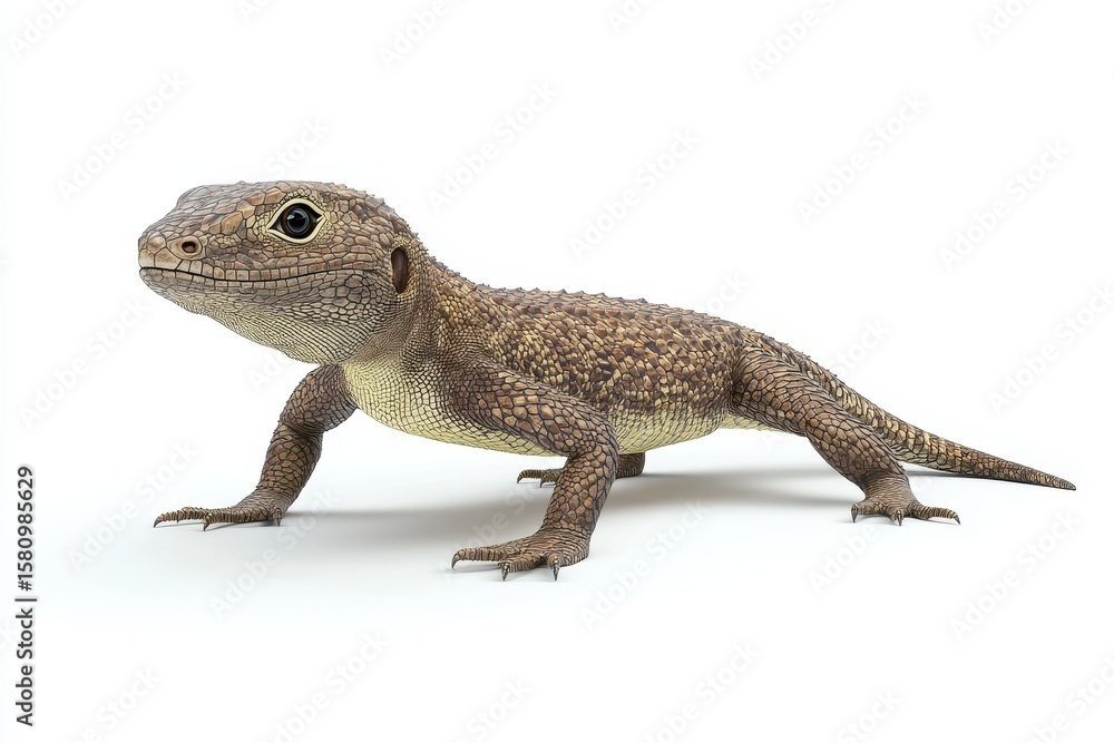 Naklejka premium Monitor lizard chasing prey 3d cartoon character on white background