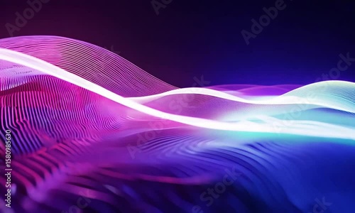 Abstract colorful landscape with wavy lines against a dark background in a digital rendering