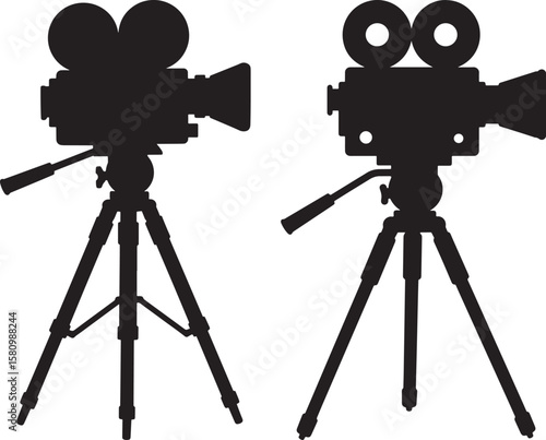 Vintage film camera on tripod silhouette with two different views