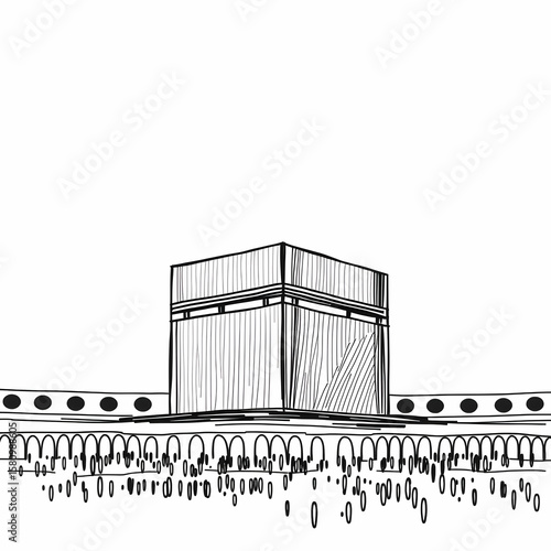 Holy Kaaba in Mecca Saudi Arabia Hand Drawn Sketch Vector illustration
