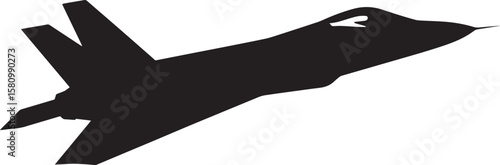 Stealth Aircraft in Flight A sleek, stealthy jet soaring through the sky with minimal visibility. Full-length silhouette in black vector art.