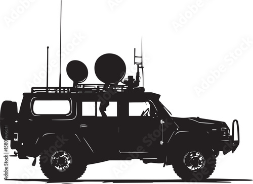 Tactical Truck A black silhouette vector of a fully equipped communication vehicle.