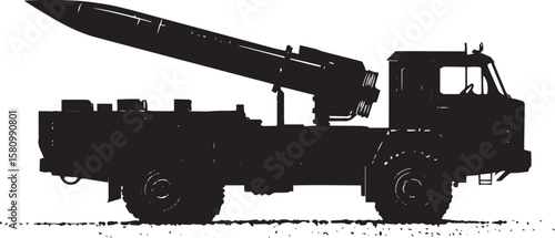 Tactical Missile Truck A black silhouette vector of a vehicle with a missile launcher.