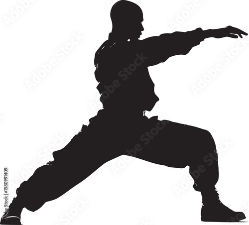 Executing Drill A soldier performing a drill movement, pivoting or turning with precision during training exercises. full length silhouette black vector illustration