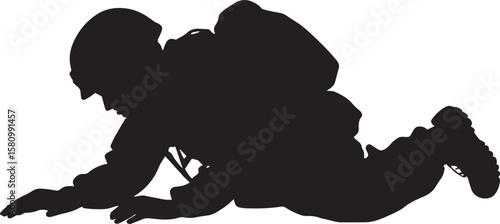 Low-Profile Soldier A full-length black vector of a soldier crawling on their belly.