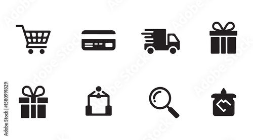 E-commerce Icon Set – Online Shopping and Digital Store Symbols on White Background

