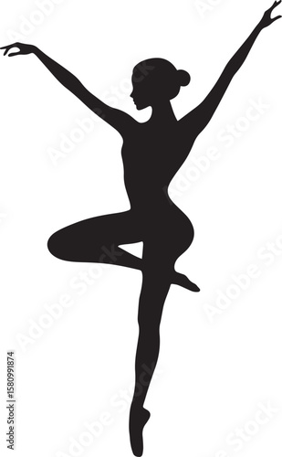 Fourth Position A Ballet dancer with one foot placed in front, turned outward, arms extended forward and upward. full length silhouette black vector illustration