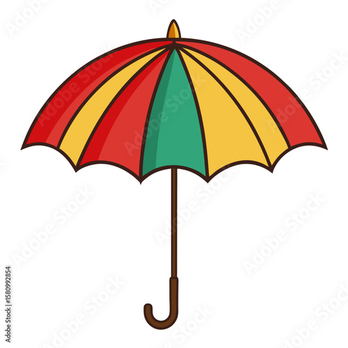 Colorful Umbrella Illustration A vibrant and cheerful depiction of an open umbrella featuring alternating panels of red yellow and green perfect for weather related designs