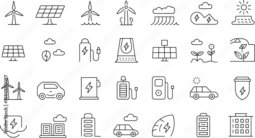 Naklejka premium environmental conservation icon bundle silhouette line art design illustration premium quality