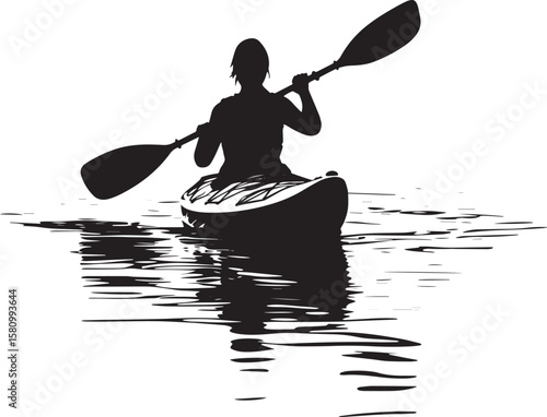 J Person paddling in a "J" shape to correct direction. full length silhouette black vector illustration