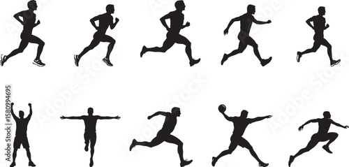 An athlete pushing the shot put forward with a powerful, explosive movement. full length silhouette black vector illustration