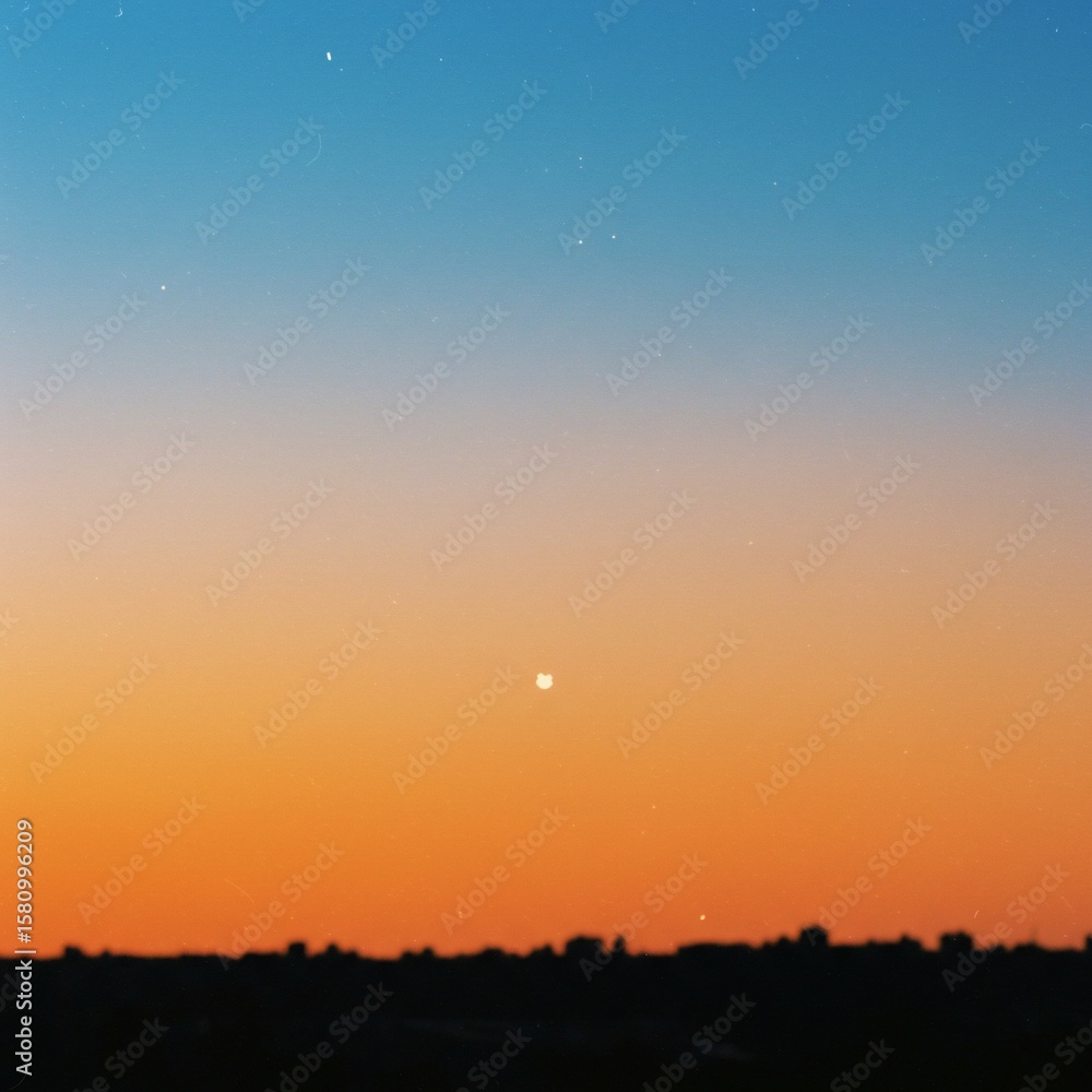 Fototapeta premium Serene Sunset Silhouette: Minimalist Cityscape with a Pale Moon