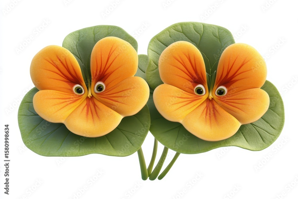 Obraz premium Nasturtium isolated in 3d cartoon character on white background