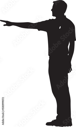 Referee Gesture Official signaling substitution with arm extended horizontally, black silhouette.