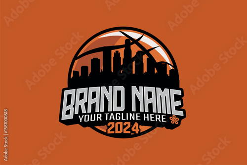 Editable Basketball Logo with Urban Skyline Silhouette