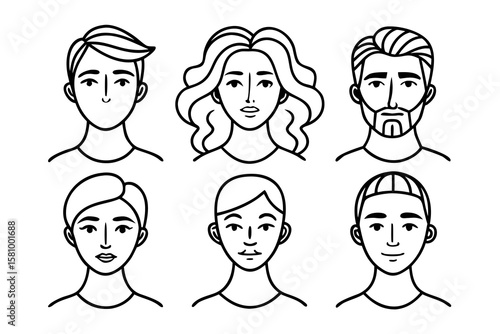  6 Abstract Line Art Face Vector Illustrations