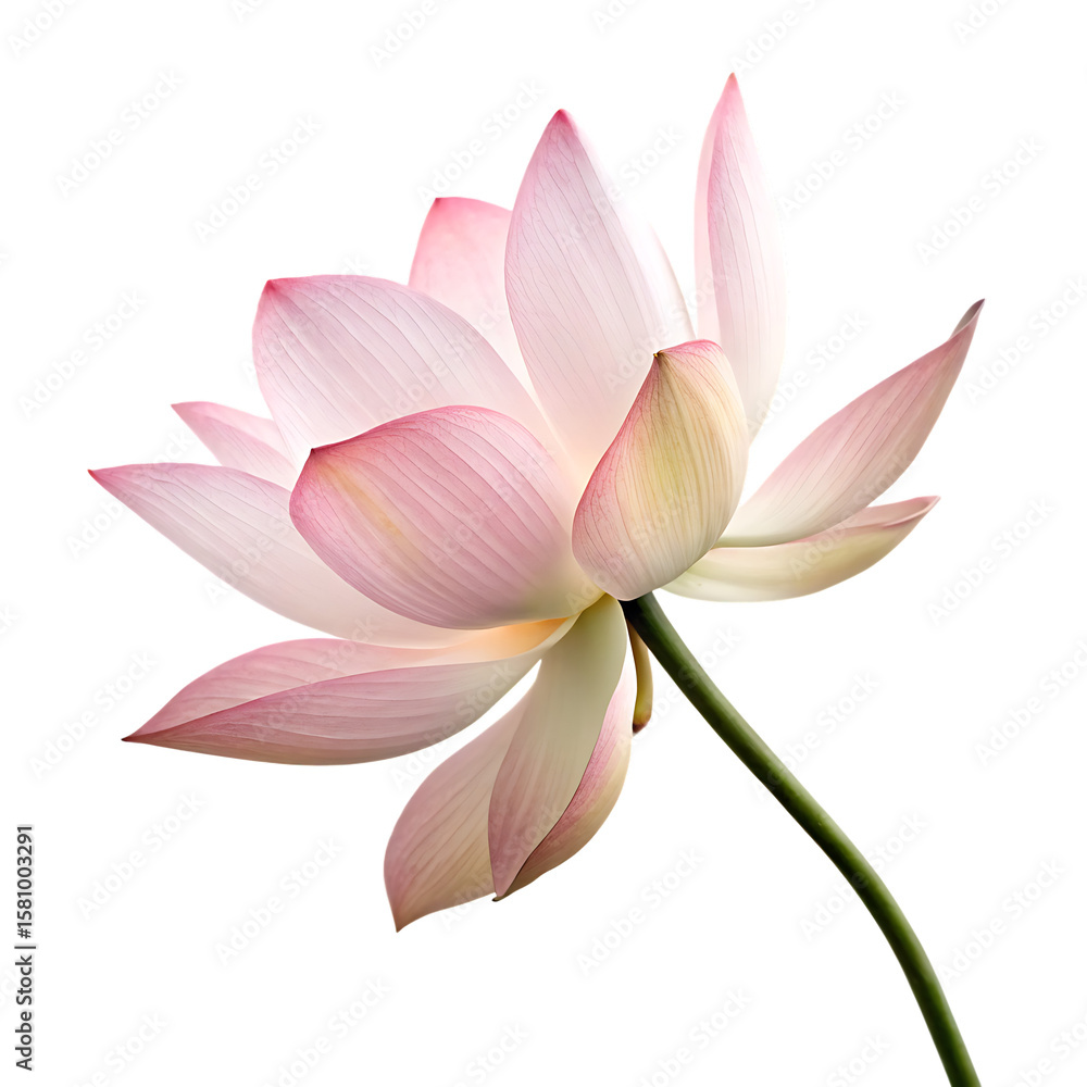A single beautiful pink lotus flower in full bloom, a symbol of purity and enlightenment, isolated on a transparent background png A single beautiful pink lotus flower in full bloom, a symbol of purity and enlightenment, isolated on a transparent background png