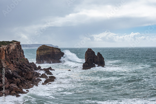 Ocean view and blue sky, Pontal da Carrapateira in Aljezur, Algarve, Portugal.