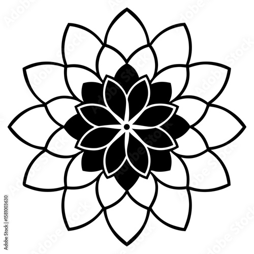Elegant Black and White Mandala Flower Design Geometric Floral Illustration