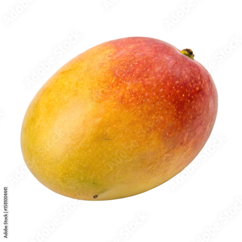 A single ripe mango with red and yellow skin, a sweet tropical stone fruit, isolated on a transparent background png