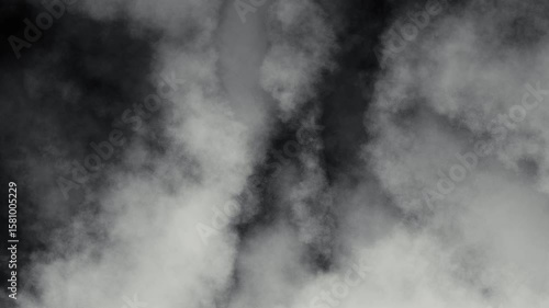 Seamless looping spooky high contrast black and white grainy smoke clouds overlay.