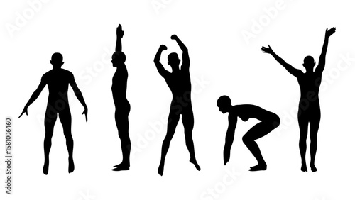 Swimming Poses Silhouette PNG Pack – Transparent Background Clipart