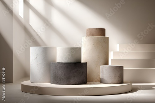 Minimalistisches Podest für Produktpräsentation mit geometrischen Formen und neutralem Hintergrund