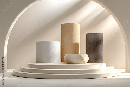 Minimalistisches Podest für Produktpräsentation mit geometrischen Formen und neutralem Hintergrund