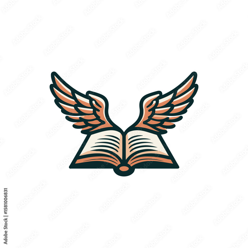 Fototapeta premium A stylized illustration of an open book with wings, symbolizing knowledge and freedom (3)