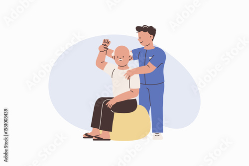 Chiropractor Assisting Elderly Patient with Therapeutic Exercise for Mobility Vector