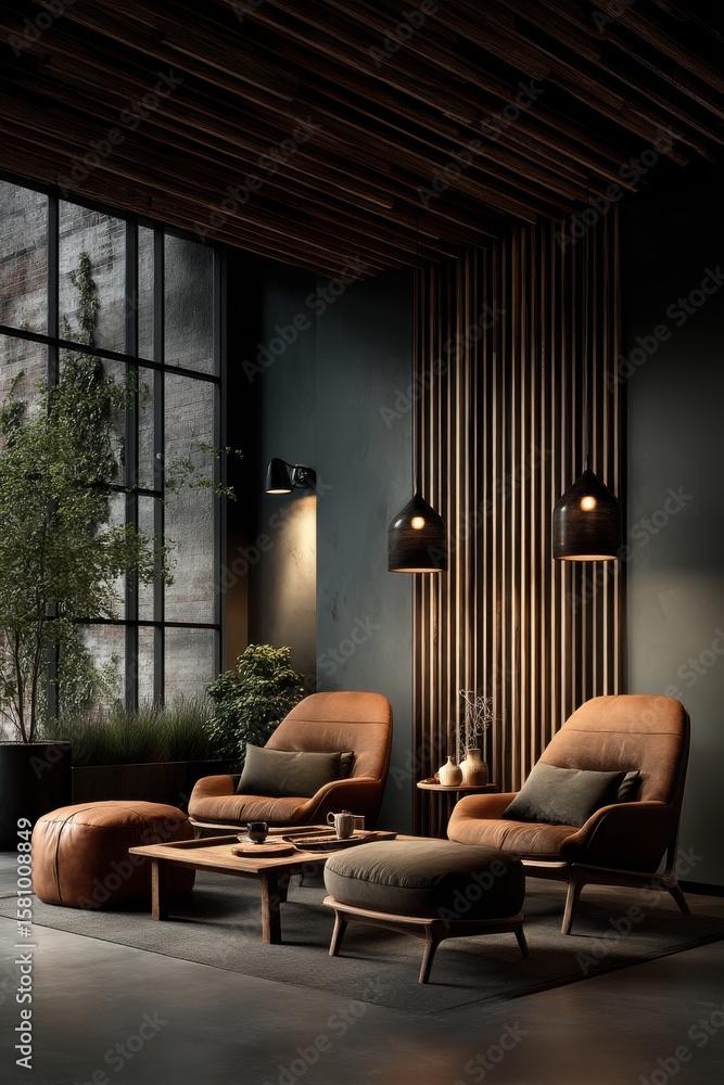 Fototapeta premium Modern lounge with stylish furniture and cozy atmospheric lighting