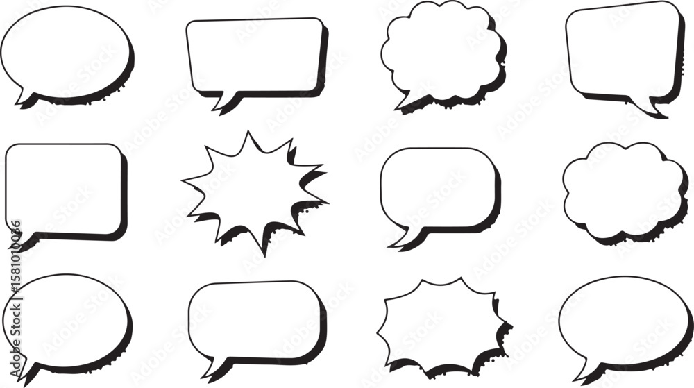 Obraz premium Retro Empty Comic Speech Bubbles Set – Vintage Cartoon Dialogue and Thought Balloon Icons