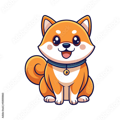 Adorable orange shiba inu dog with blue collar puppy cute