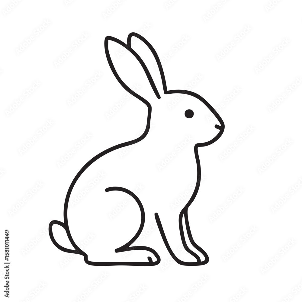 Fototapeta premium Simple Line Art Illustration of a Sitting Rabbit with Long Ears on a White Background