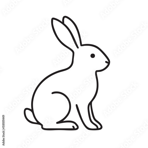 Simple Line Art Illustration of a Sitting Rabbit with Long Ears on a White Background