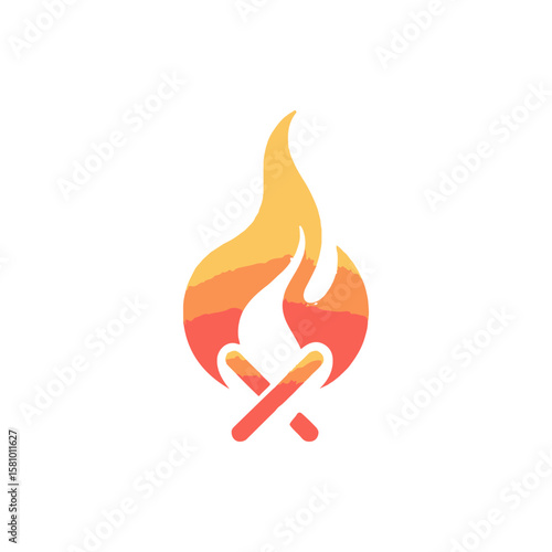 Stylized campfire illustration with warm colors, symbolizing outdoor adventure and gatherings