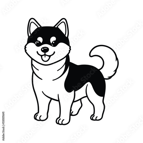 Black and white shiba inu puppy drawing animal