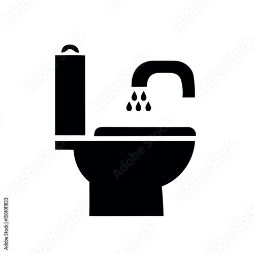Toilet flushing or leaking with water drops symbol in black