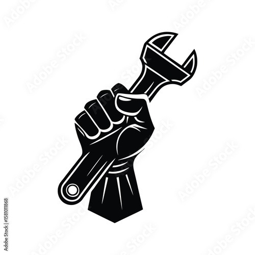 Black fist holding wrench symbol tool