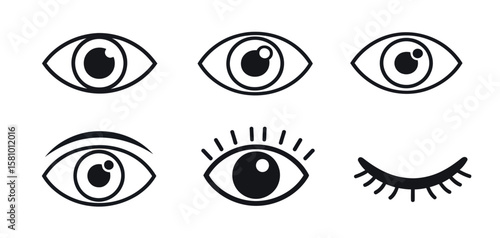 Eye icons collection of open and closed stylized vector illustrations