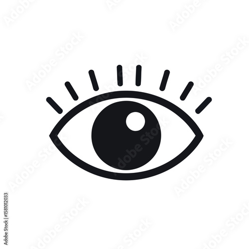Eye Icon Silhouette with Lashes Line in Black and White Minimal Design