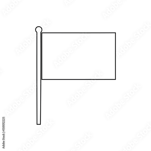 Outline of a Blank Flag on a Pole, Isolated on White Background for Template Use
