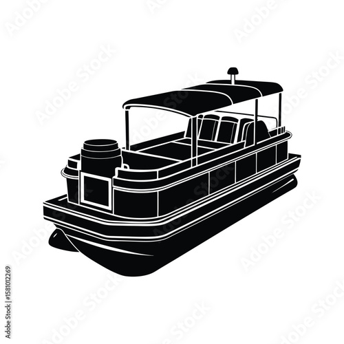 Black pontoon boat with canopy and seating watercraft leisure