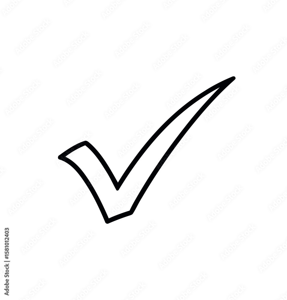 Checkmark in Black Outline with Tail on White Background Checkmark in Black Outline with Tail on White Background