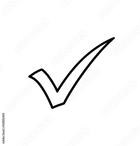 Checkmark in Black Outline with Tail on White Background
