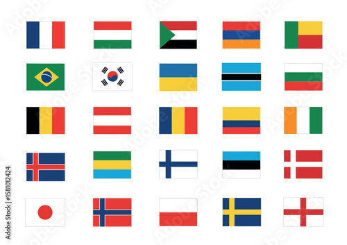 Collection of National Flags from Various Countries on White Background