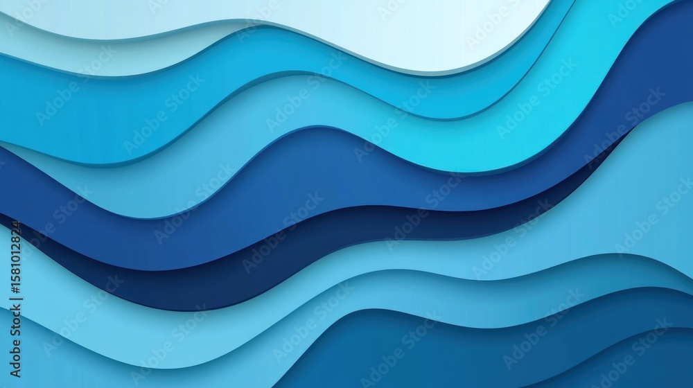 Fototapeta premium Abstract design with layered blue waves.